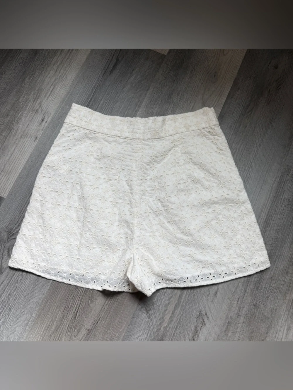 ZARA High Waisted Shorts Cream Eyelet Embroidered Medium Preppy Coastal